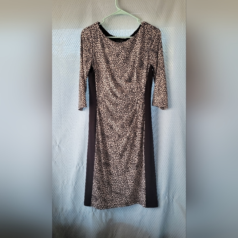 Lauren Ralph Lauren Black 3/4 Sleeve Ruched Slimming Dress Sz 8